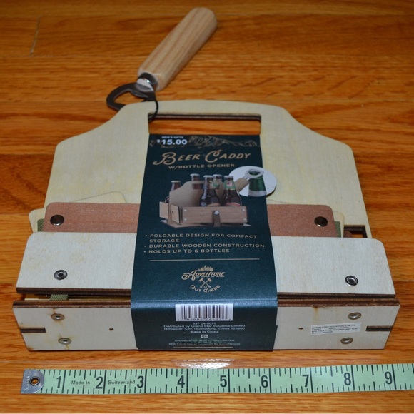 Foldable wooden beer caddy with bottle opener - NEW - Picture 11 of 11